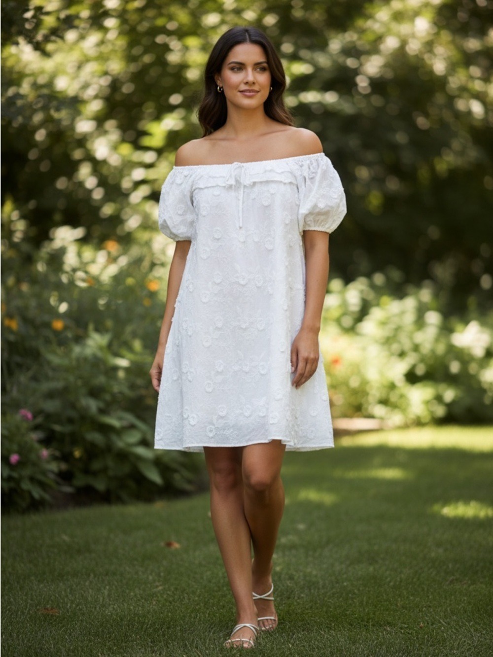 Steve Madden White Embroidered Eyelet Mini Babydoll Dress Cotton Antique Small S
